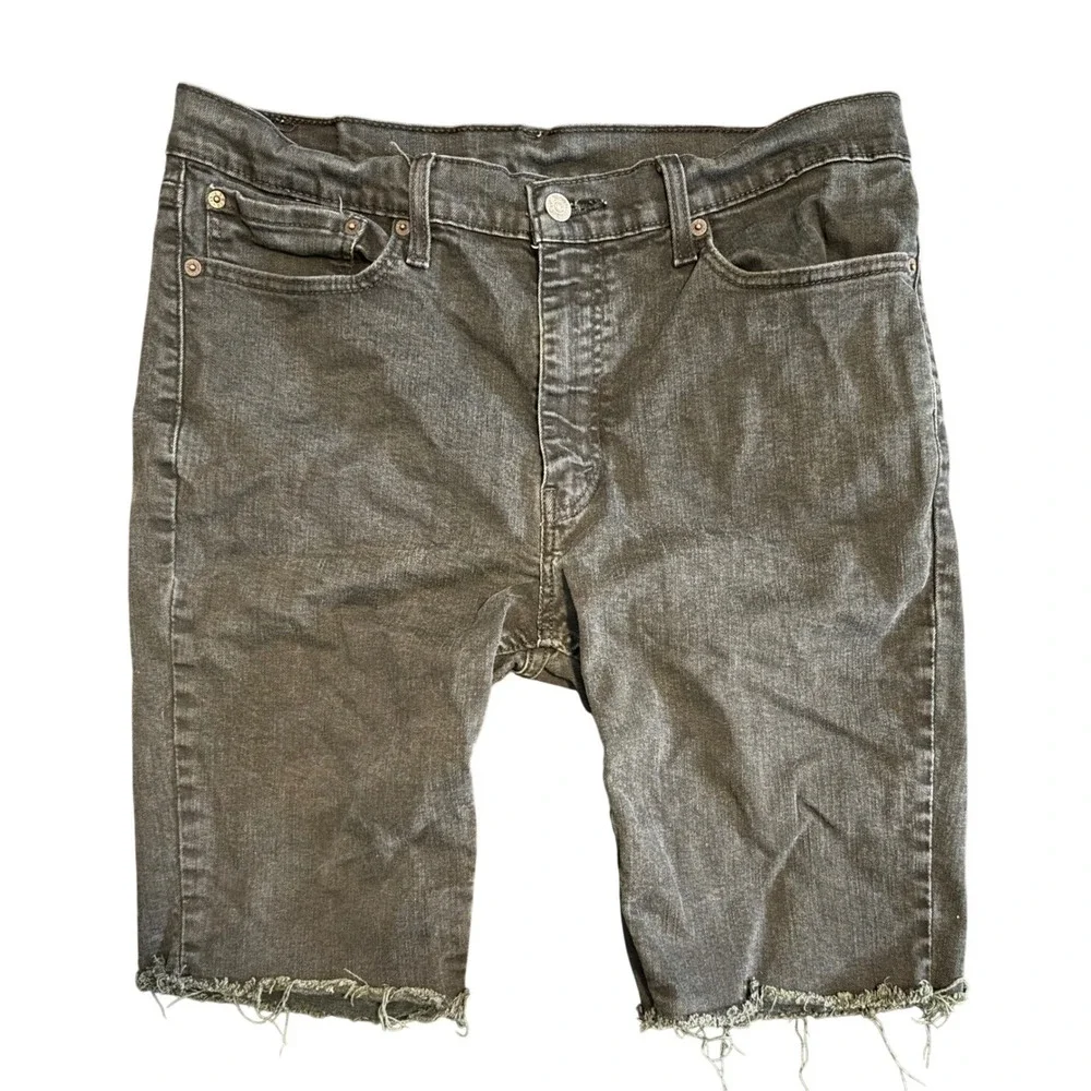 Levi's 511 Red Tab Denim Shorts Mens 36 Black Slim Fit Cutoff Raw Hem